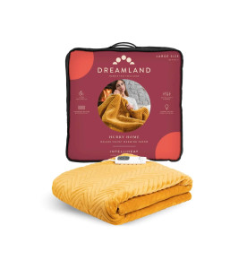 Dreamland Hurry Home Deluxe Velvet Warming Throw - Mustard Quilted Herringbone