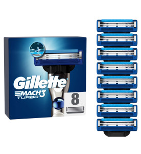 Gillette Mach3 Turbo Razor Refills for Men, 8 Razor Blade Refills