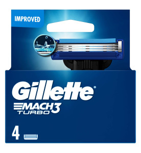 Gillette Mach3 Turbo Razor Refills for Men, 4 Razor Blade Refills