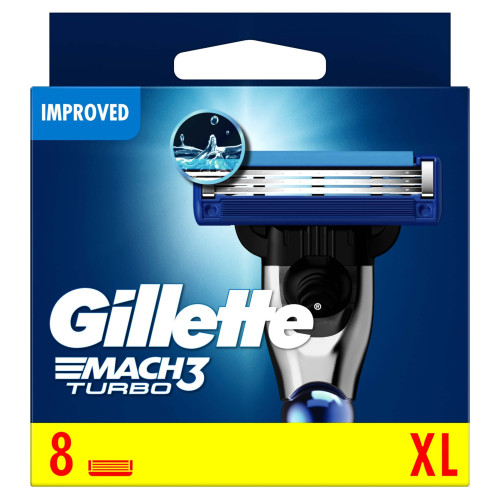 Gillette Mach3 Turbo Razor Refills for Men, 8 Razor Blade Refills