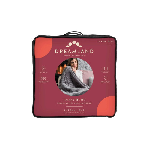 Dreamland Hurry Home Deluxe Velvet Warming Throw - Grey Quilted Herringbone