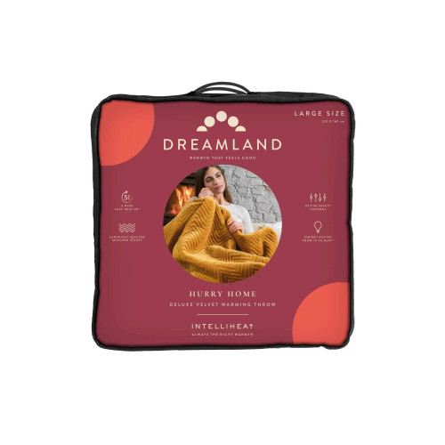 Dreamland Hurry Home Deluxe Velvet Warming Throw - Mustard Quilted Herringbone