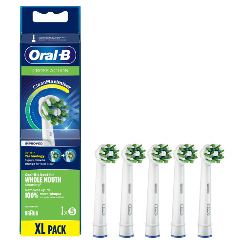 Oral-B CrossAction Toothbrush Head with CleanMaximiser Technology, Pack of 5 Counts