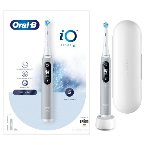 Oral-B iO 6 Grey Electric Toothbrush, Travel Case
