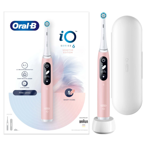 Oral-B iO 6 Pink Electric Toothbrush, Travel Case