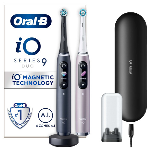 Oral-B iO 9 Black & Rose Electric Toothbrush, Charging Travel Case