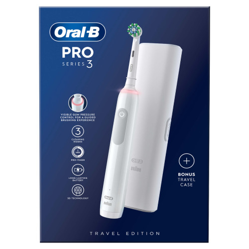 Oral-B Pro Series 3 White Electric Toothbrush, Travel Case