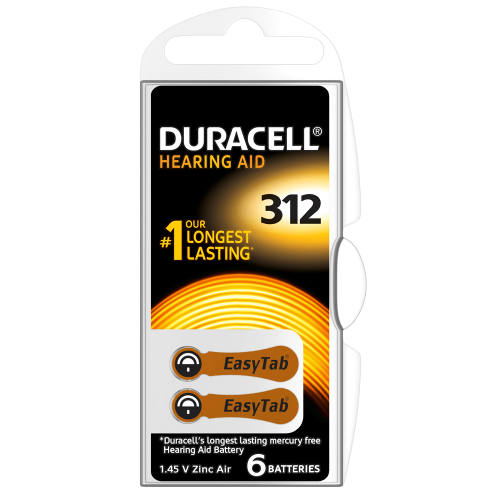 Duracell EasyTab 312 Hearing Aid Batteries (Card of 6)