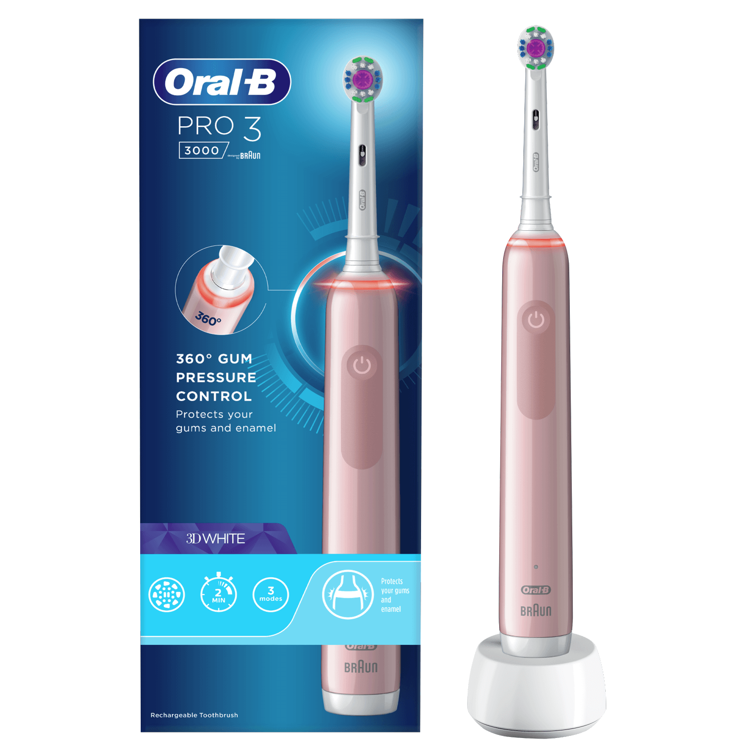 OralB Pro 3 3000 Pink Electric Toothbrush Designed By Braun Mashco