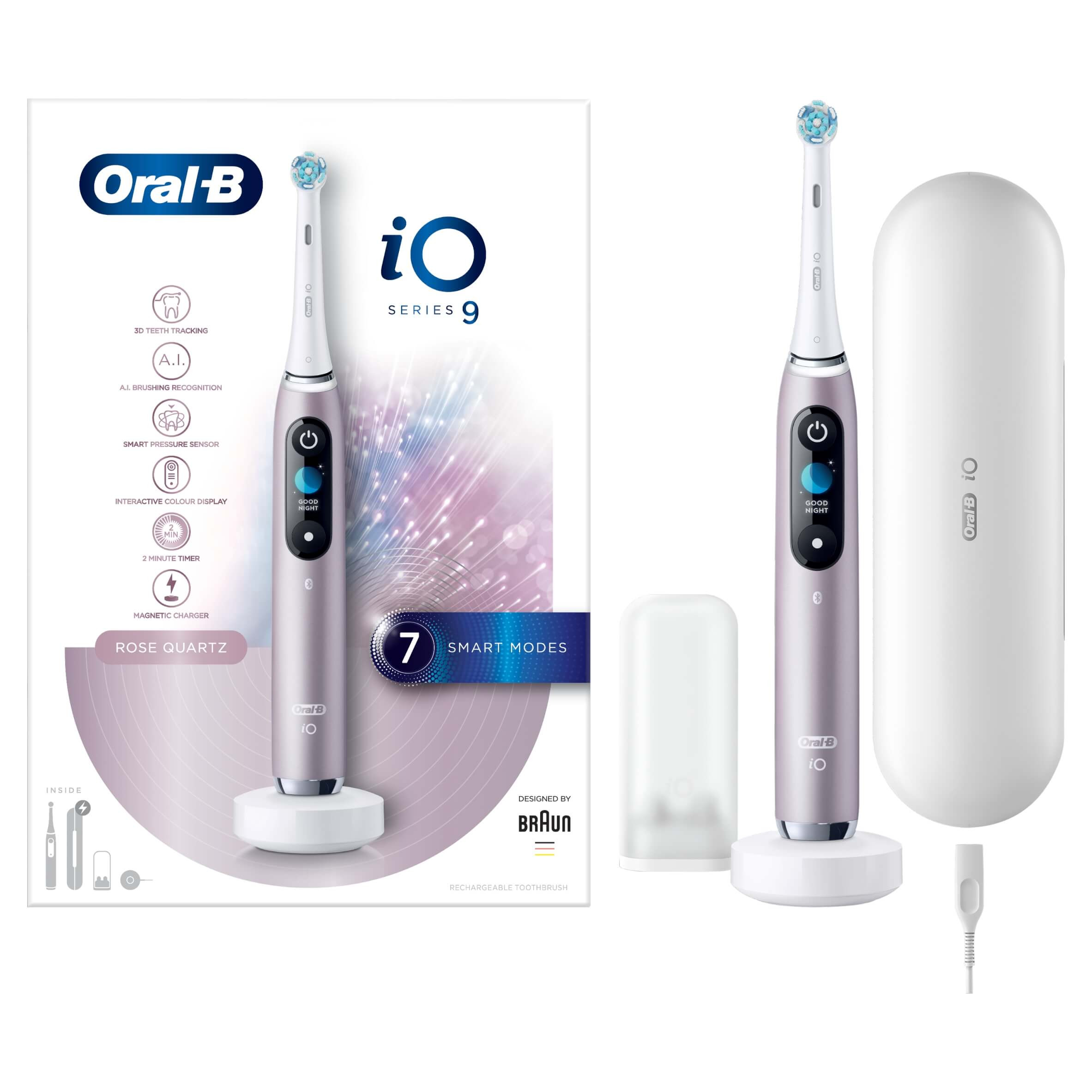 OralB iO 9 Rose Quartz Electric Toothbrush, Charging Travel Case Mashco