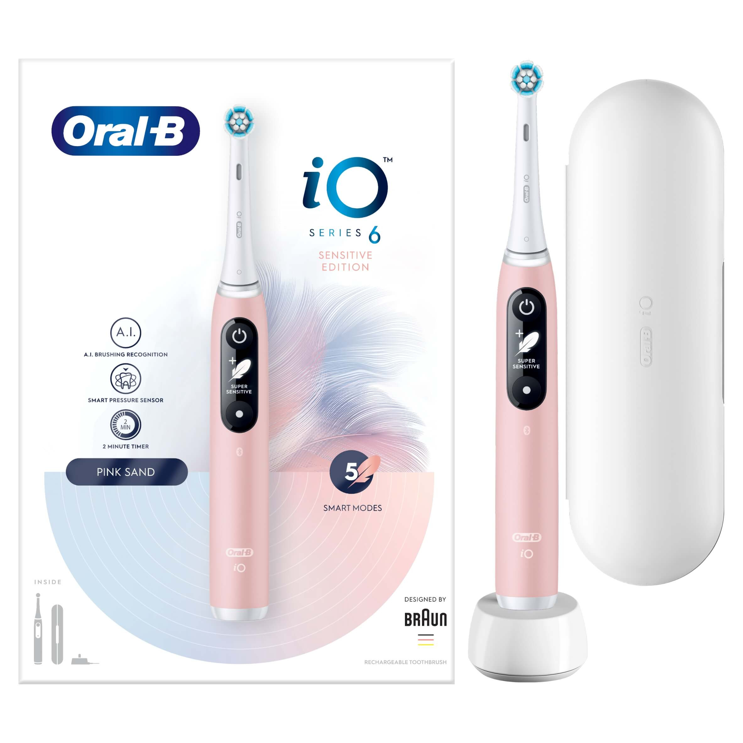 OralB iO 6 Pink Electric Toothbrush, Travel Case Mashco