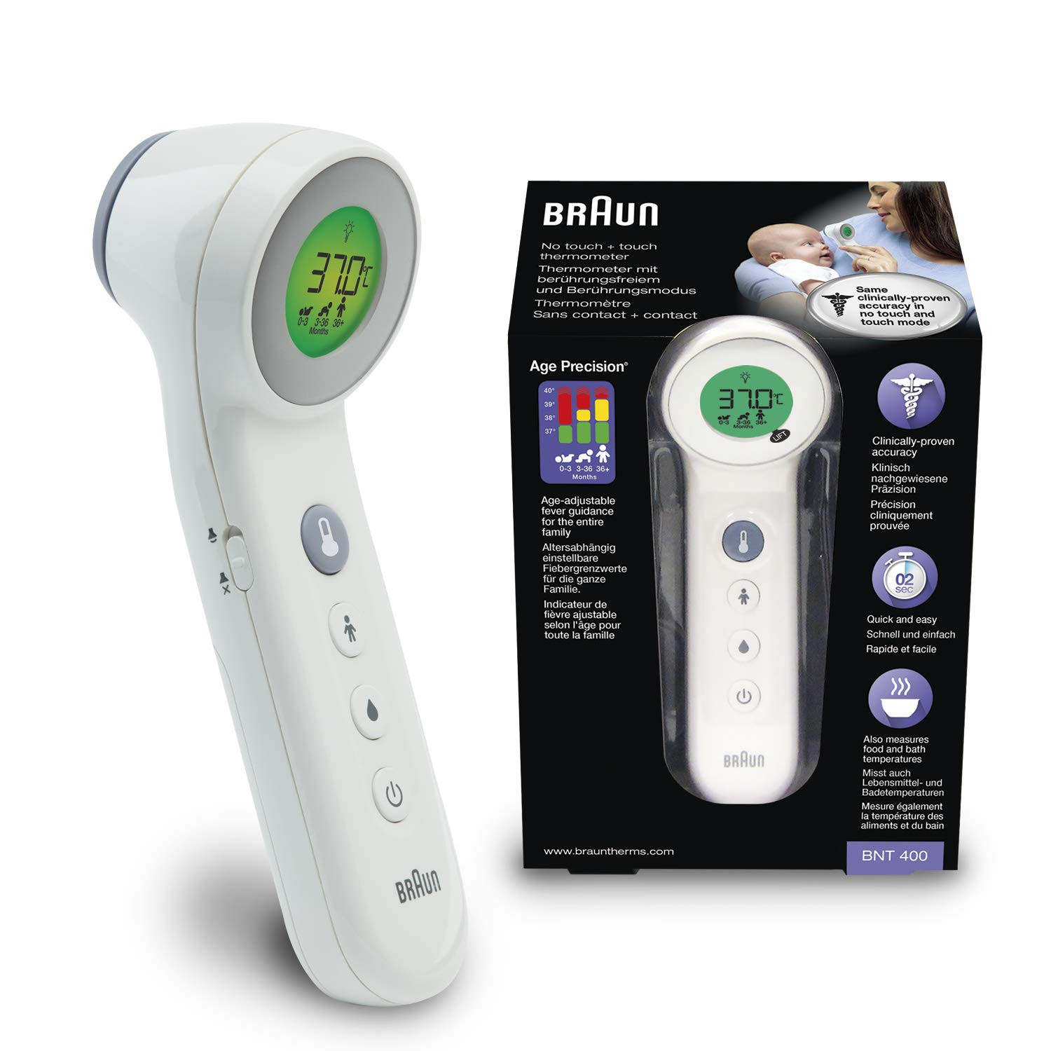 Braun BNT 400 No Touch + Touch Thermometer with Age Precision Mashco