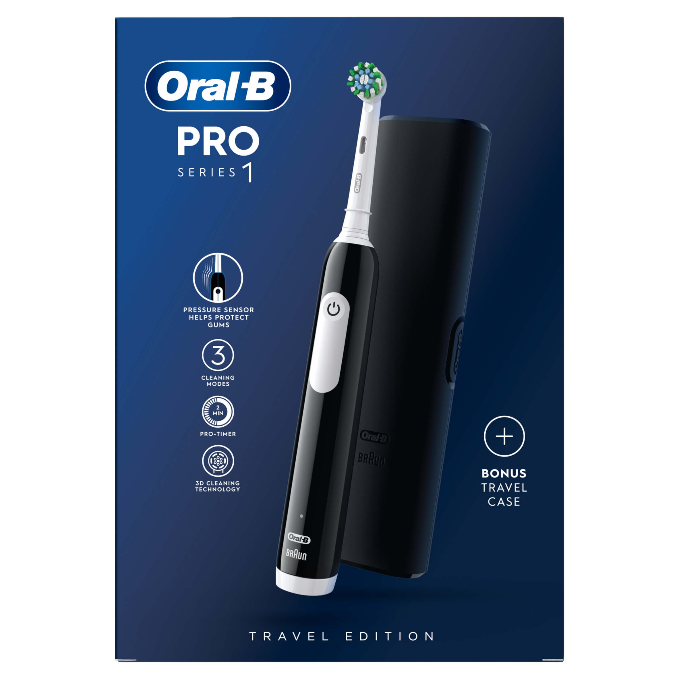 OralB Pro Series 1 Black Electric Toothbrush, Travel Case Mashco