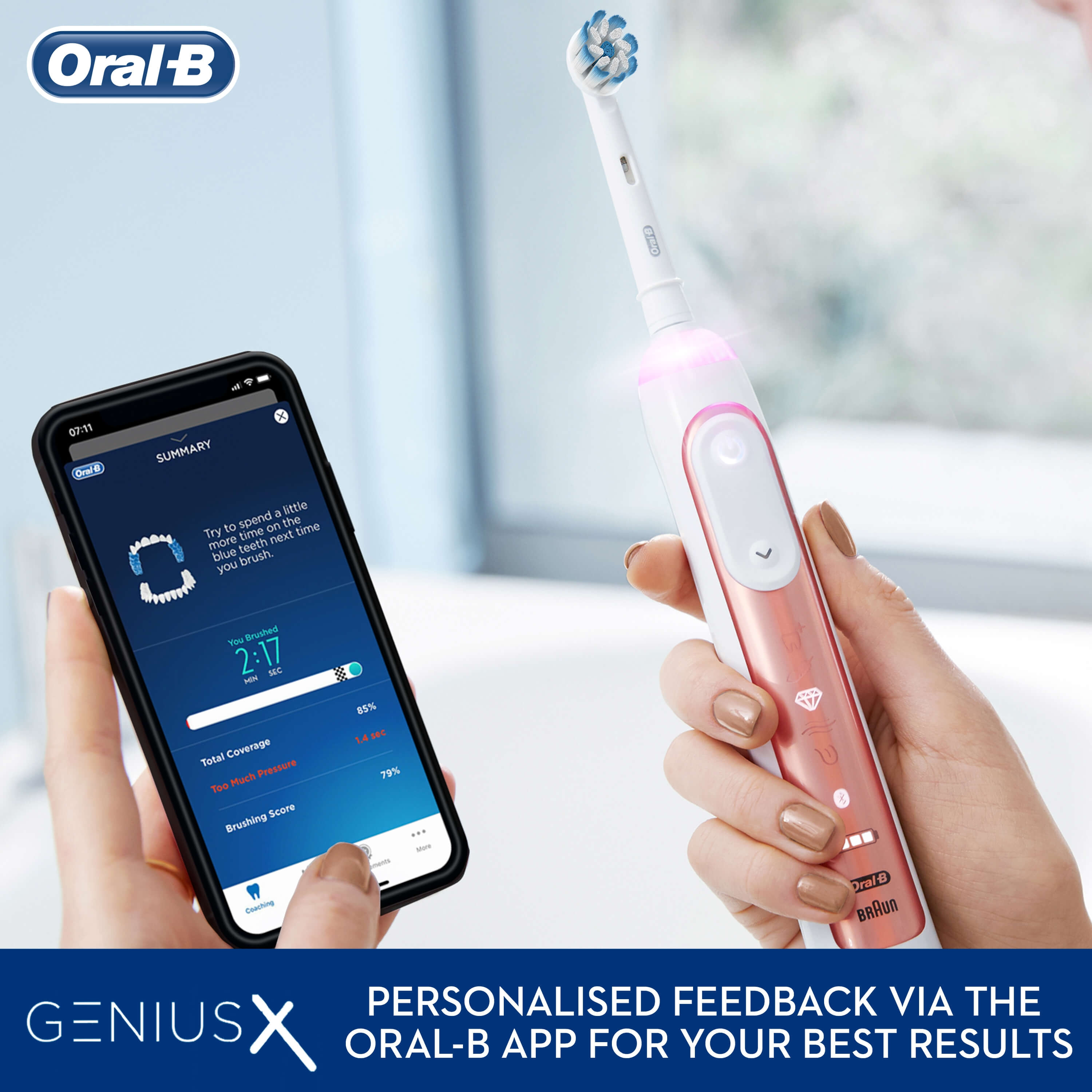 Oral-B Genius X Electric Toothbrush Rose Gold | Mashco