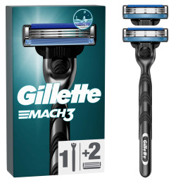 Gillette Mach3 Razor For Men, 1 Gillette Razor, 2 Razor Blade Refills