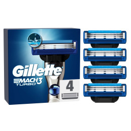 Gillette Mach3 Turbo Razor Refills for Men, 4 Razor Blade Refills