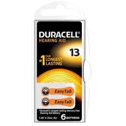 Duracell Easy Tab 13 Hearing Aid Batteries (Card of 6)