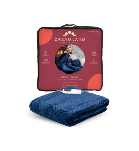 Dreamland Hurry Home Deluxe Velvet Warming Throw - Navy Blue Quilted Herringbone