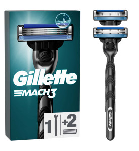 Gillette Mach3 Razor For Men, 1 Gillette Razor, 2 Razor Blade Refills