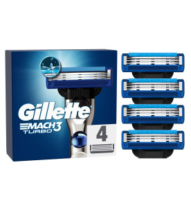 Gillette Mach3 Turbo Razor Refills for Men, 4 Razor Blade Refills
